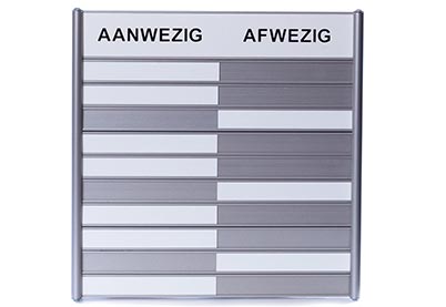 Aan- en Afwezigheidsbord 10 plaatjes, Wit-Zwart